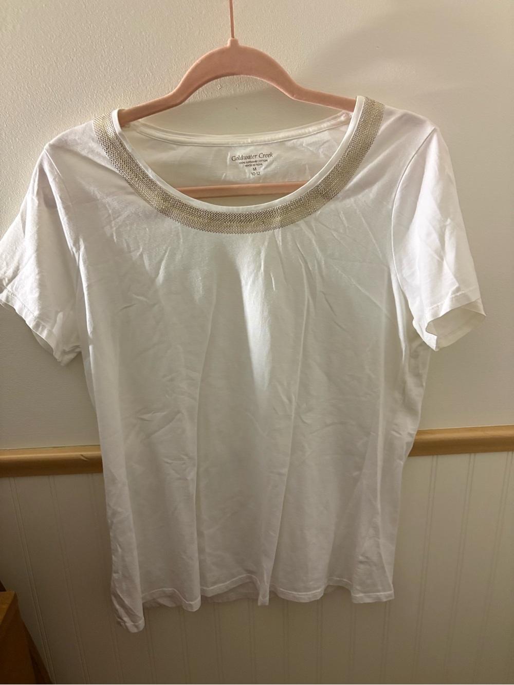 Coldwater Creek Women’s Medium 10–12 White Supima Cotton Embellished Tee